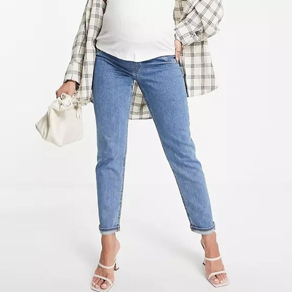 ASOS Maternity Medium Blue Waistband Support Slim Mom Jeans size 14 - Picture 2 of 9